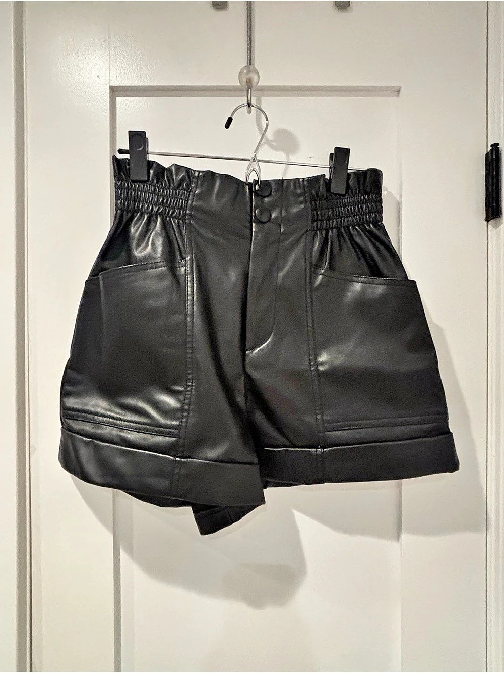 Zara Faux Leather Paperbag Shorts High Waist Black